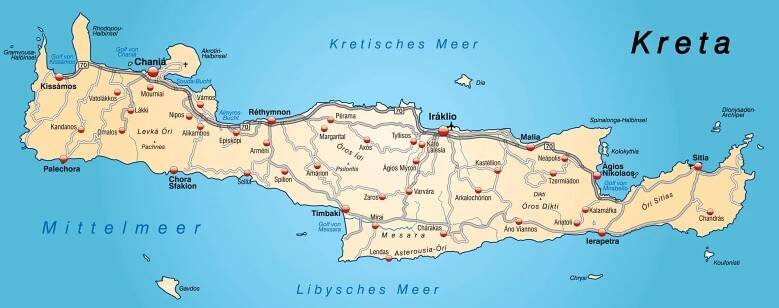 Mapa silnic na Krétě