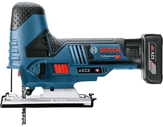 Bosch Professional Akku-Stichsäge GST 12 V-70 Solo mit Stichsägeblatt, blau.