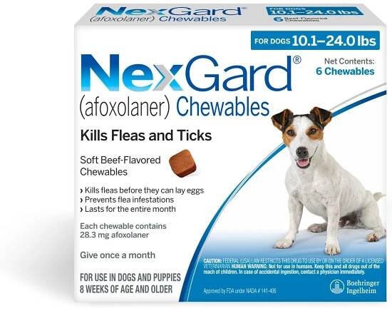 NexGard Chewables for Dogs, 10.1-24 lbs, (Blue Box)