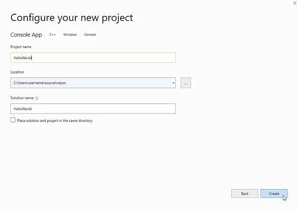 Snímek obrazovky s dialogovým oknem Konfigurovat nový projekt