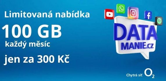 Datamánie SIM speciální edice 100GB za 300Kč