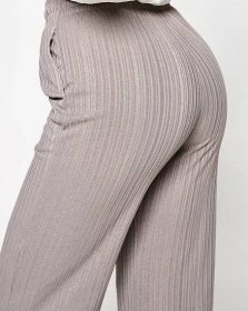 Šedé dámské široké žebrované kalhoty - Oblečení