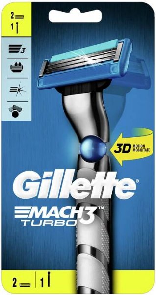 Gillette Mach3 Turbo 3D Strojček + 2NH 1×1 set, holiaci strojček s náhradnými hlavicami
