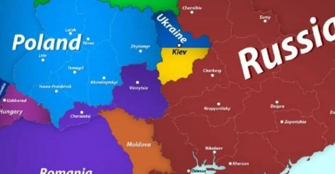 Medveděv zveřejnil novou mapu Ukrajiny. Zůstane jen okolí Kyjeva, zbytek připadne hlavně Rusku a Polsku - EchoPrime.cz