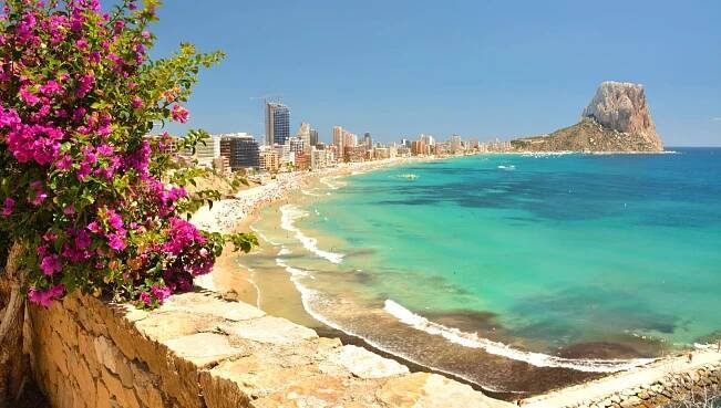 Colorful Mediterranean seascape. Mountain Penyal d'Ifach. Calpe beach, Spain.
