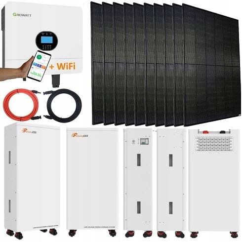 Solární sada 6000W OFF-GRID Growatt Zásobník LifePO4 15kWh Panely 5000W