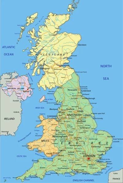 Fyzická mapa Velká Británie — Ilustrace