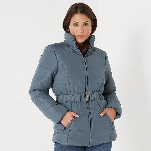 Nepromokavá krátká prošívaná bunda s páskem, na zip
