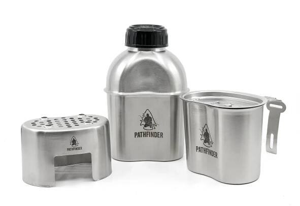 Set na vaření láhev, pítko, víčko, vařič PATHFINDER nerez