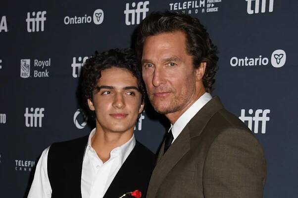 Matthew McConaughey and Levi Alves McConaughey at the premiere of The Lost Bus.
