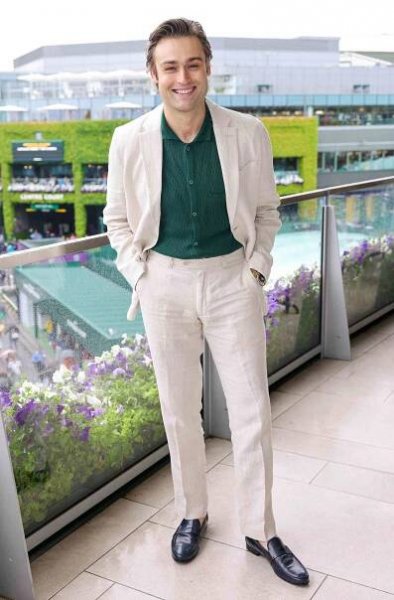 Douglas Booth attends the Jaguar suite, with Harper's Bazaar, during The Championships at Wimbledon on July 14, 2023 in London, England.