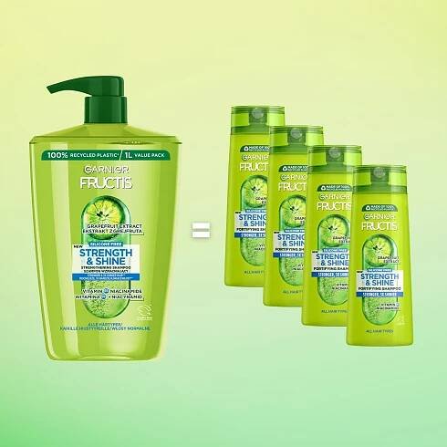 Garnier Fructis Strength & Shine Posilující šampon pro všechny typy vlasů bez lesku a síly, 1000 ml
