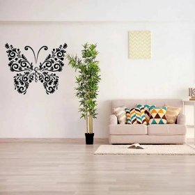 Živá Zeď Samolepka na zeď Motýlek rozkvetlá louka Barva: černá