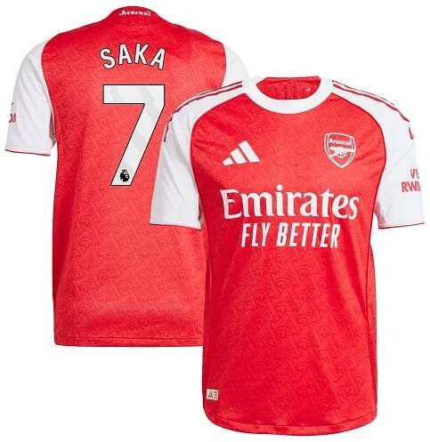 Arsenal adidas Home Authentic Shirt 2025-26 with Saka 7 printing