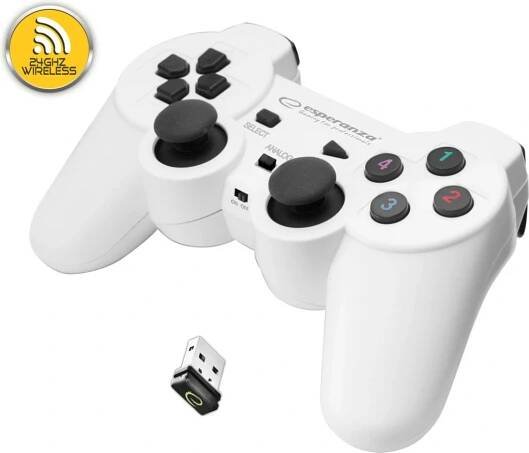 Esperanza EGG108W GLADIATOR bezdrátový gamepad s vibracemi pro PC/PS3, bílý