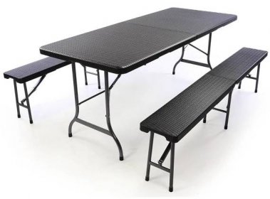 Garthen 39509 Zahradní set lavice a stůl v ratanové optice - černá