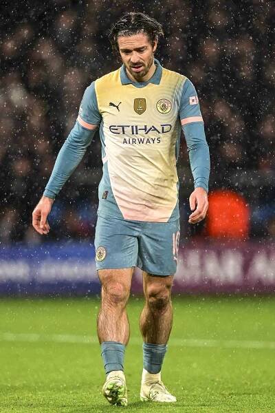 Jack Grealish of Manchester City reacts after a goal.