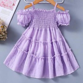 Dívčí šaty s krátkým rukávem letní módní elegantní jednobarevné princeznovské šaty pro děti 3-12 let