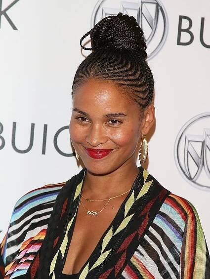 Joy Bryant with Fulani braids in bun