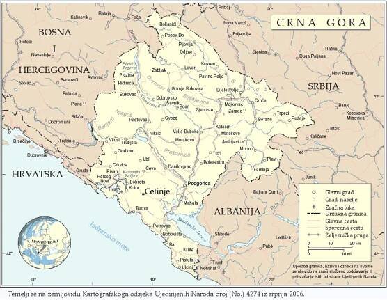 Map of the Republic of Montenegro