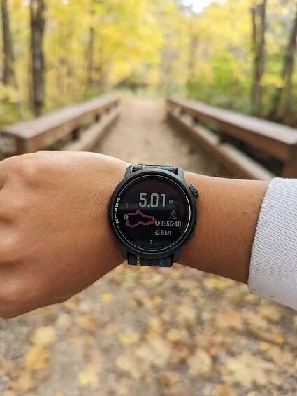 Run summary on the COROS PACE 3 after a trail run