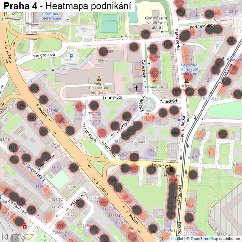 Mapa Praha 4 - Firmy v městské části.