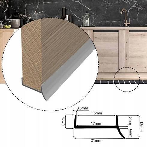 Podstavcové těsnění 17 mm 1,5 m – soklová lišta pro kuchyňský nábytek, šedá
