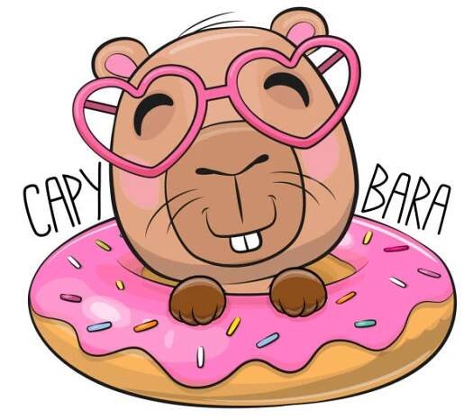 kreslená kapybara s koblihou a růžovými brýlemi - kapybara stock ilustrace