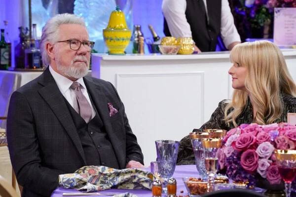 John Larroquette as Dan Fielding, Melissa Rauch as Abby Stone in 'Night Court' Season 2 finale