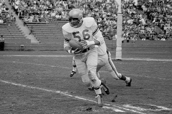 UNITED STATES - OCTOBER 26: 1958-Detroit Lions at Los Angeles Rams Football - Los Angeles Memorial Coliseum. Lions linebacker Joe Schmidt(56) helps return a kick.