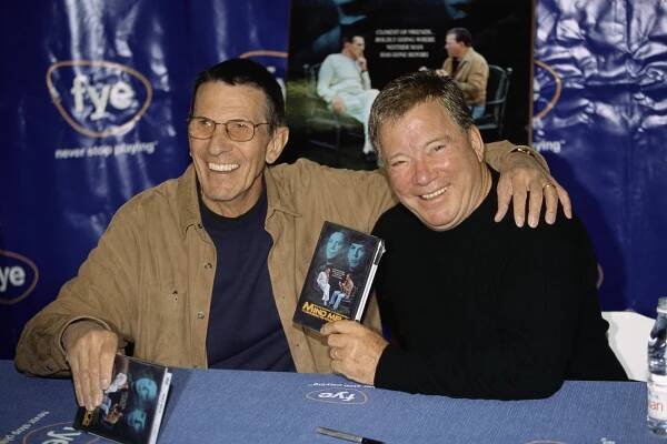 Leonard Nimoy and William Shatner signing copies of their video Mind Meld