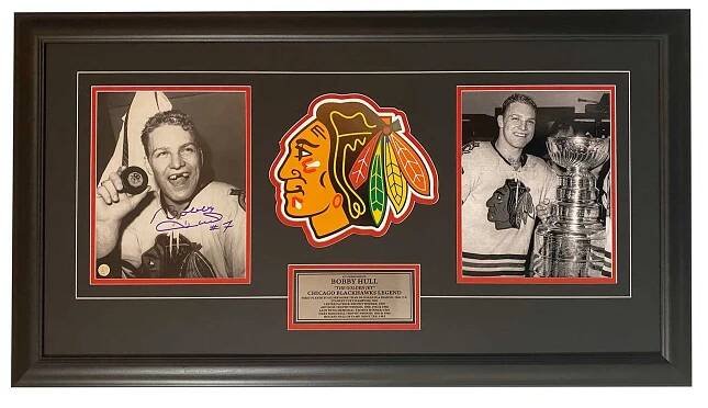 Bobby Hull Signed 8x10 with Custom Cut Blackhawks Logo