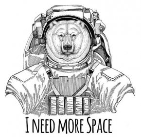 Divokých zvířat nošení skafandr divokých zvířat astronaut Spaceman Galaxy průzkum rukou kreslené ilustrace pro tričko — Stock obrázek