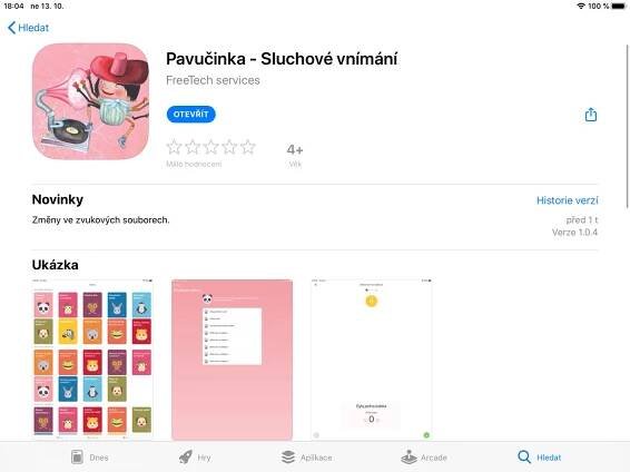 Pavučinka Sluchové vnímání - aplikace pro iOS – tobias-ucebnice.cz