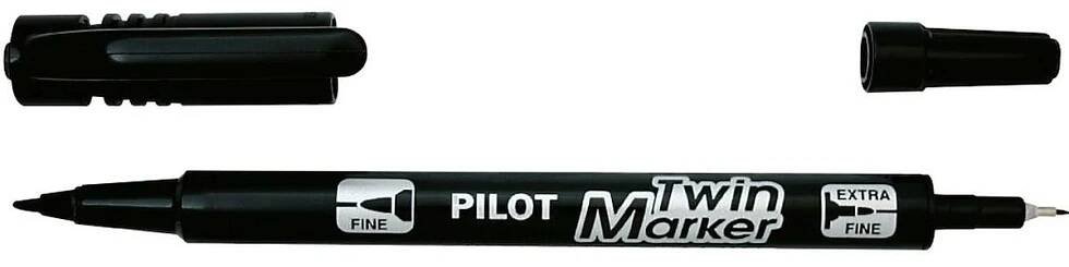 Popisovač permanentní Pilot Twin Marker, 2,0 mm / 0,8 mm, dvouhrotý, černý