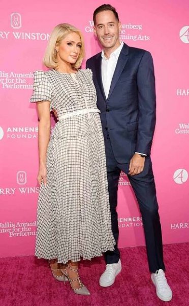 Paris Hilton and Carter Milliken Reum attend The Wallis Delivers: Al Fresco Night presented by The Wallis Annenberg Center for the Performing Arts at Wallis Annenberg Center for the Performing Arts on September 24, 2021 in Beverly Hills, California
