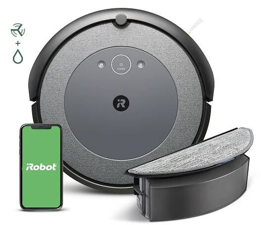 iRobot Roomba Combo i5, Bezsáčkové, Černá, Šedá, Kulatý, 0,4 l, 0,25 l, AeroForce