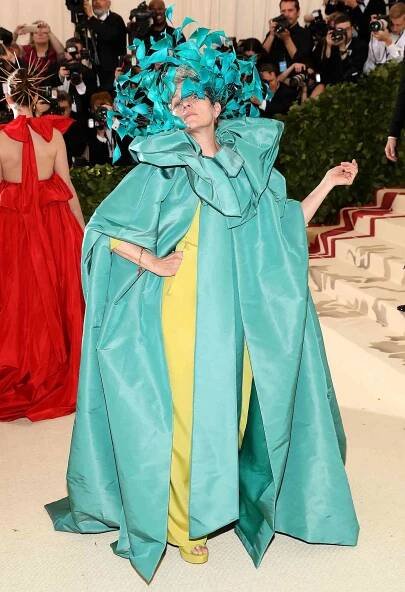 Frances McDormand Steals the Show with Massive Blue Headpiece and Cape at the Met Gala