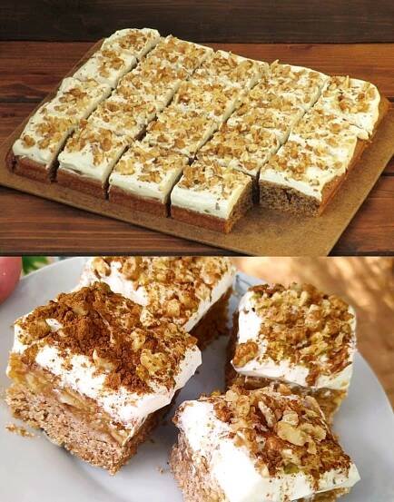there are several different desserts on the plate and one has white frosting in it