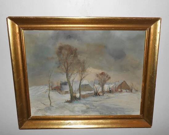 Zimní podvečer, tempera, akvarel - NÁDHERNÝ Josef VONDRÁČEK !!! - Umění