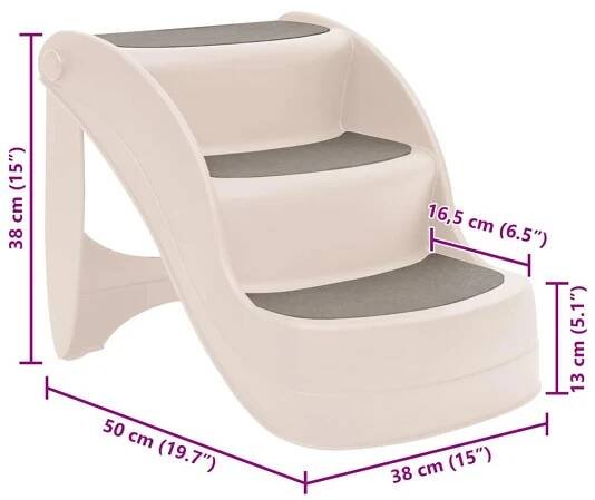 vidaXL Skládací 3stupňové schůdky pro psy krémové 50x38x38 cm plast, Krémová