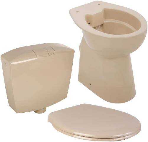 Calmwaters Set Stand-WC spülrandlos Elements Wellness, 7 cm erhöht, Beige, WC-Sitz, Spülkasten