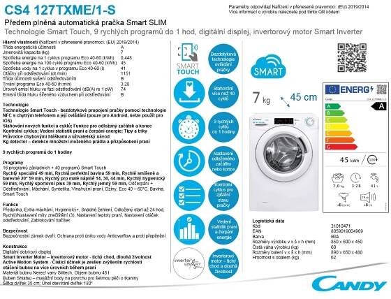 Pračky Candy CS4 127TXME/1-S | Bílá technika elektro Damil domácí spotřebiče Liberec Daniel Princ Jablonec nad Nisou Turnov