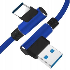 Rohový USB kabel A/M - USB C/M 2m, Quick charge 3.0 2.4A, modrý
