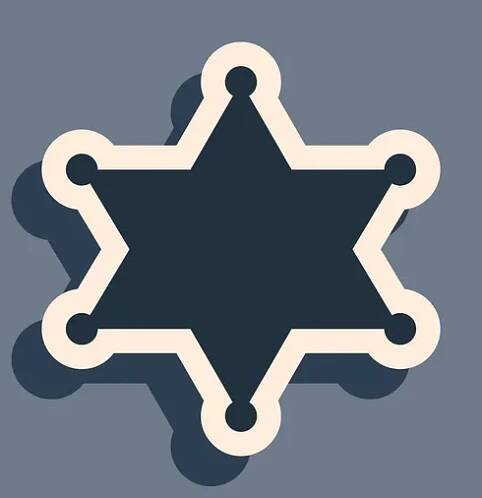 Black Hexagram sheriff icon isolated on grey background. Police badge icon. Long shadow style. Vector Illustration — Illustration