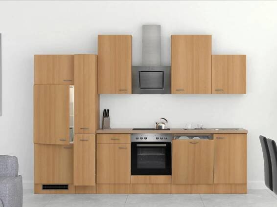 Küchenblock "Nano" , Buche - Edelstahlfarben/Beige, MODERN, Holzwerkstoff/Kunststoff (310cm) - FlexWell