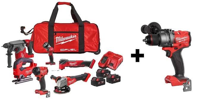 Milwaukee 7 Piece Kit - M18FPP6L3-503B Pack with M18FPD3-0 New Gen Combi Drill - 5.0Ah Batteries & Charger