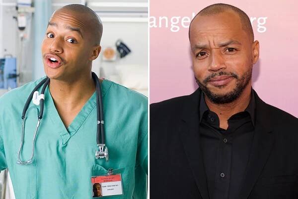 Then and now photos of Donald Faison from Scrubs.