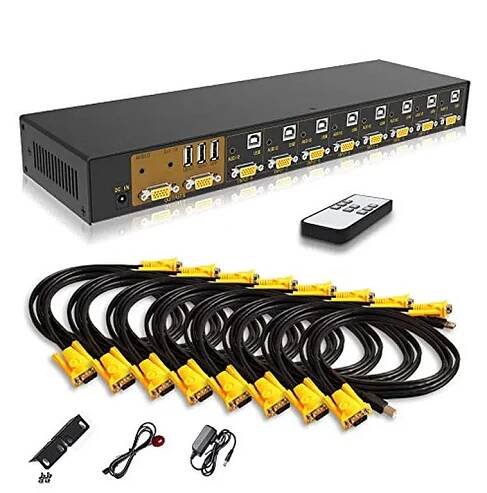 Rozbaleno VGA KVM Switch 8 Port in 2 Out Switcher 8x2 Podporuje základní sdílení klávesnice a myši audio USB zařízení sdílení 8 počítačů X001L8W2PJ