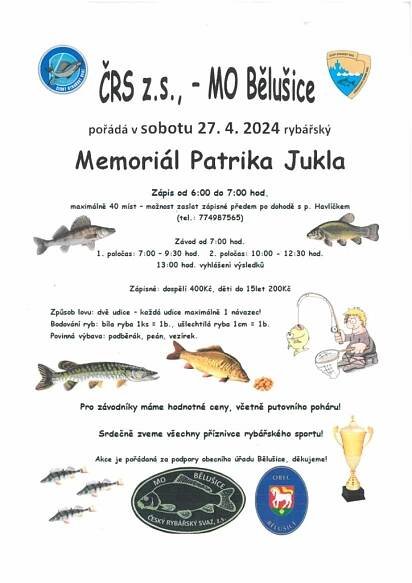 Rybářské závody Bělušice v sobotu 27.4.2024